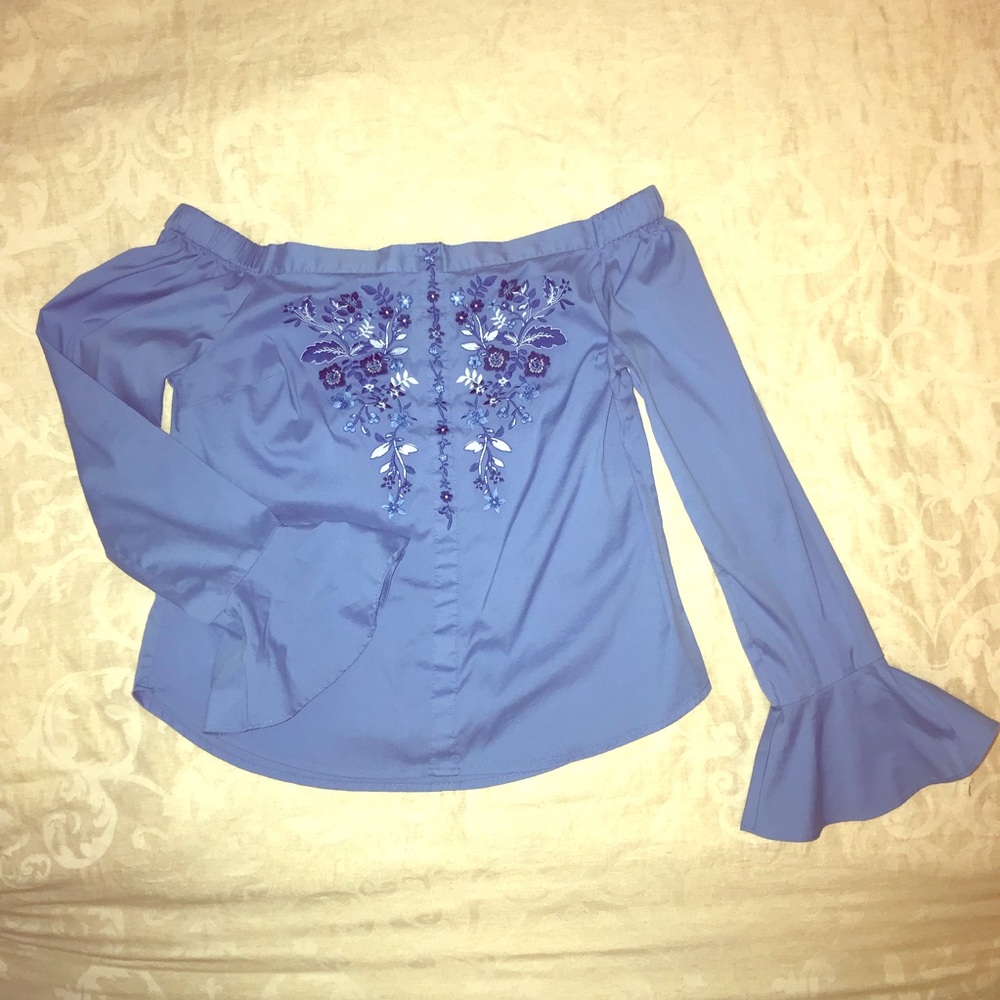 Embroidered off the shoulder top